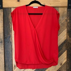 Pleione | Red Faux Wrap Blouse